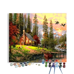 Lienzo de dibujo de paisaje de ciudad Rural, 40x50cm, decoración del hogar, regalo, pintura artesanal por números