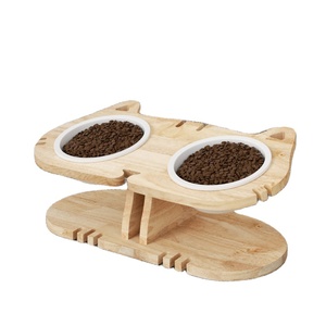 EUR Vet khéo léo Thiết Kế Bằng Gỗ Cao Mèo Món Ăn Thiết Lập Tròn Đôi Bát Trung Chuyển Thân Thiện Với Môi Đứng Cho Mèo & Chó - Product Image 2