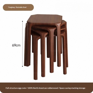 Taburete Apilable de Madera Minimalista Moderno, Madera de Caucho Norteamericana, Unión de Mortaja y Espiga, Ahorro de Espacio, Muebles <span class=keywords><strong>para</strong></span> Cafetería - Product Image 5