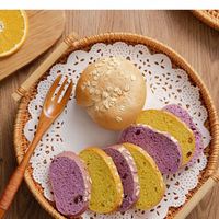 Panier à pain en rotin tissé à la main pour la cuisine à domicile Panier de rangement pour fruits et légumes avec poignée et plateau de rangement rond