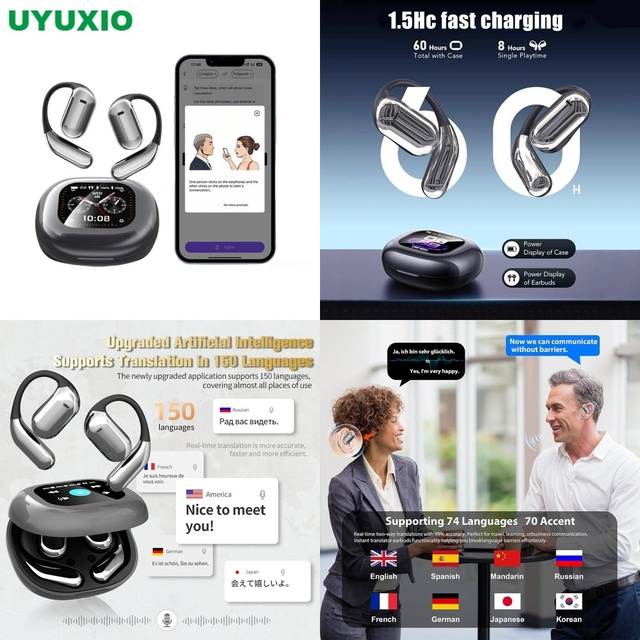 Smart AI Translator Earbuds 144 Languages Wireless Open Ear Headset Real Time Voice Interpreter for Modern Business Trade Use
