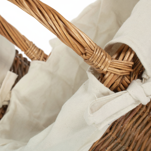 White Cotton Lined Country Style Oval <b>Wicker</b> Shopping <b>Basket</b> - Product Image 1