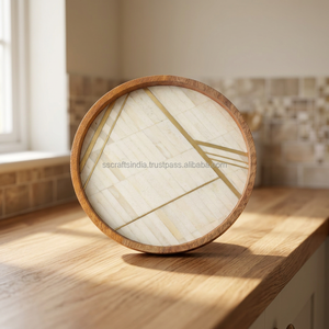 Handmade Eco Friendly Bone Inlay Wooden <b>Round</b> <b>Serving</b> <b>Tray</b> for Hotel Restaurant Catering Food Display Snacks Cakes Sweets - Product Image 2