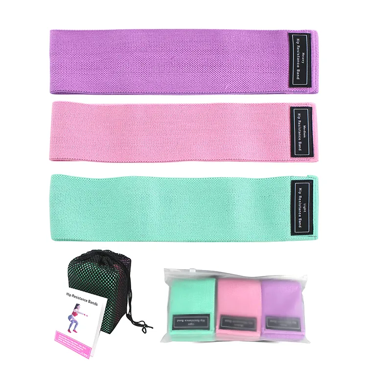 Wholesale Custom Logo 3 Cotton Fabric Hip Booty Bands Set Fitness Fabric Resistance Bands