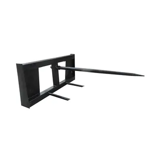 Quick attach hay frame bale spear for skid steer loader