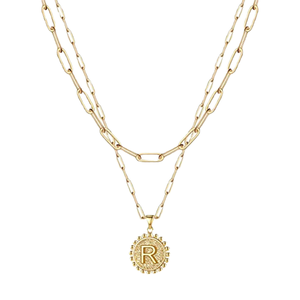 Collar de dos capas con inicial de la A a la Z, con eslabones de clip, ajustable, minimalista, <span class=keywords><strong>para</strong></span> uso diario, accesorio <span class=keywords><strong>para</strong></span> <span class=keywords><strong>el</strong></span> cuello de mujer - Product Image 1