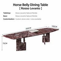 Table à manger rectangulaire en marbre Rosso Levanto avec bord incurvé, bureau de salle à manger pour villa de luxe, projet hôtelier, fabrication OEM ODM directe d'usine