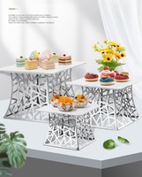 Équipement hôtelier en gros, support de présentation de buffet de desserts en acier inoxydable résistant à la chaleur, or/argent, ensemble de supports à gâteaux de mariage, rehausseur