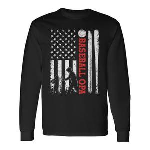 T-shirt à manches longues Baseball Opa, design drapeau américain vieilli, col rond unisexe, cadeau sportif pour adulte - Product Image 1