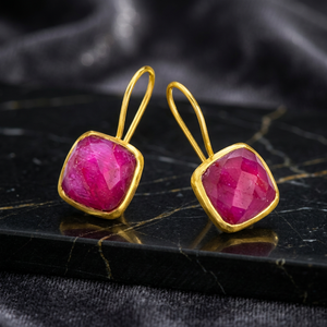 Nouvelle Arrivée Boucles d'Oreilles Pendantes Unisexe Certifiées en Argent Sterling 925 Plaqué Or 14K avec Pierre Précieuse en Quartz Teinté Tendance Forme Coussin - Product Image 2