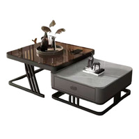 Table basse convertible de luxe, design moderne et minimaliste, plateau en acier inoxydable et verre, pour petits appartements, salon, rangement