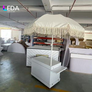 Chariot de nourriture mobile pliable avec roues pour événements, LEDA, moderne, en métal blanc, personnalisable, pour bonbons, desserts, parapluie, bar - Product Image 3