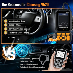 Lecteur de codes OBD2 V520 - Vérification du voyant moteur, capteur O2, test EVAP, moniteur embarqué, contrôle de conformité - Outil filaire - 1 an - Product Image 2