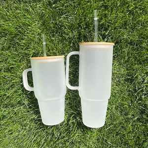 Nuevo Vaso de Vidrio Transparente Esmerilado de 32oz/40oz con Tapa de Madera, Personalizable con Logotipo, para Sublimación, con Asa y Pajita, para Agua o Café - Product Image 2