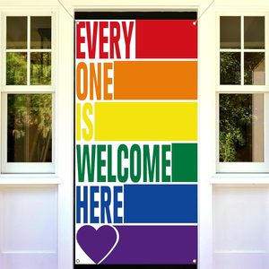 Copertura per Porta con Bandiera dell'Orgoglio, 'Ogni Uno è Benvenuto <span class=keywords><strong>Qui</strong></span>', Striscione per la Giornata dell'Orgoglio Gay, Parata Mensile, Bandiere Arcobaleno Personalizzabili - Product Image 1