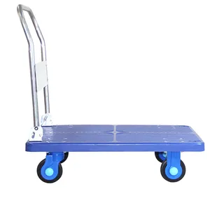 300kg 4 Wheel Logistics Turnover Trailer Picking CART Heavy Capacity Duty 1-Tier Plastic Rolling Platform Trolley With Casters