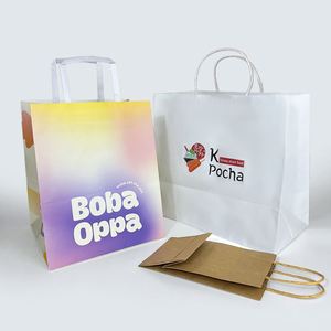 ZJPACK Eco-friendly Customize Logo Restaurant Kraft Paper Bag Takeaway Burger Fast Food Gift Paper Bag with Handle - Product Image 2