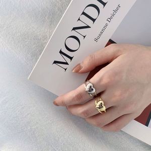 Dylam Stylish Design Fine Jewelry Women S925 Silver Rhodium 18K Gold Plated Double Layer Heart Shape <b>Adjustable</b> <b>Rings</b> - Product Image 4