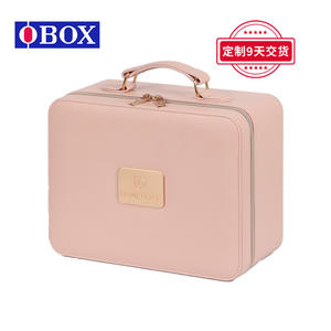 OBOX Trousse de maquillage portable grande capacité avec fermeture éclair et poignée souple, sac cosmétique pour rangement à domicile, couleur rose unie - Product Image 5