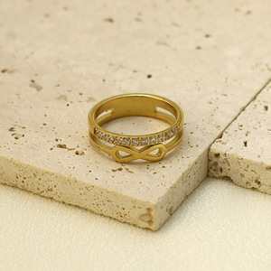Women's Gold Infinity Ring 316 Stainless Steel Channel Setting Everyday Wear Jewelry - Product Image 1