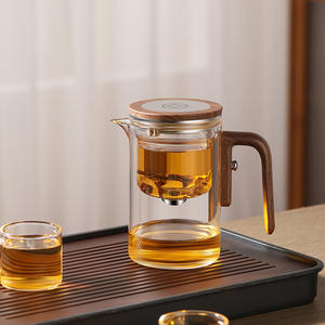 Nuovo Design per la casa di fiori di frutta per infusione <span class=keywords><strong>teiera</strong></span> alta in vetro borosilicato magnetica <span class=keywords><strong>teiera</strong></span> con infusore per il tè in legno - Product Image 3