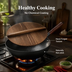 Authentic Hand Hammered Chinese Wok with Traditional Wooden Lid - Product Image 3
