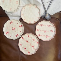 Ins Style Bloemmotief Handgeknoopte Onregelmatige Keramische Borden Ecologische Snack- en Dessertbord met Prachtige Designs