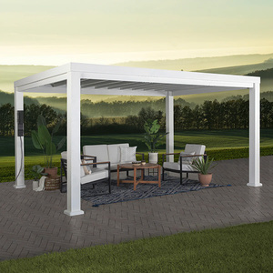 Pavillon de jardin motorisé haut de gamme en aluminium avec <span class=keywords><strong>toit</strong></span> à persiennes, abri extérieur <span class=keywords><strong>coulissant</strong></span> en verre trempé avec bande LED - Product Image 2