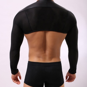 <span class=keywords><strong>Canotte</strong></span> da uomo in lattice con alzata di spalle muscolare lucida Costume Fetish Gay in pelle da spettacolo notturno abbigliamento da discoteca Top corto maschile - Product Image 5