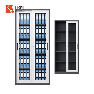 Librero Metálico de 5 Niveles con <span class=keywords><strong>2</strong></span> Puertas de Vidrio, Mueble de Oficina para Almacenamiento de Archivos, Armario Metálico de Oficina con Cerradura y Llave - Product Image 1