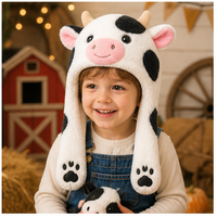 Chapeau de vache en peluche avec cornes et cache-oreilles |   Chapeau d'hiver en peluche douce personnalisé OEM en gros pour enfants