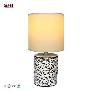 SML圆筒设计织物台灯带插座和开关卧室床头可调光陶瓷灯客厅夜灯