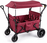Chariot pliant pour enfants 4 places avec auvent extensible, poignée de poussée et de traction, roues en plastique, grand espace avec sièges pour le camping