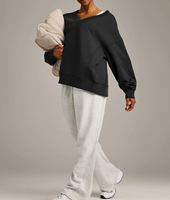 Sweat-shirt ample à col en V et manches longues 100 % coton pour femme, coupe décontractée et basique, idéal pour la vente en gros