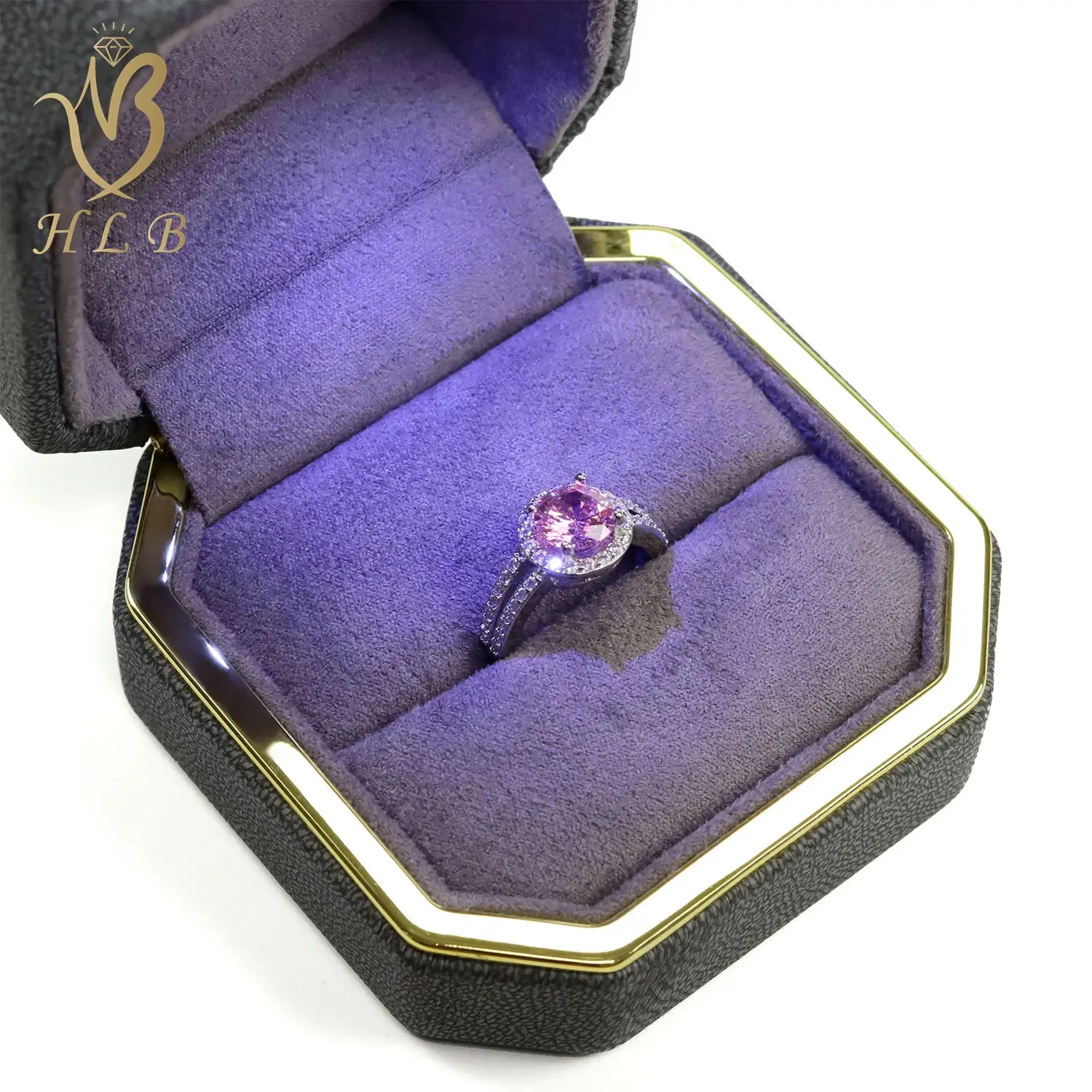 Achtkantig luxuriös led schmuck-boxen ring-de-box benutzerdefiniertes logo hochzeit ring-box luxuriöse verpackung