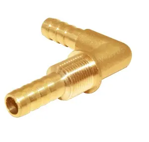 3/8 x 3/8 Hose Barb Thru-Bulk Head Hex Union 90 Degree L Right Angle Elbow Barbed Brass Fitting with Flat Washer Gasket Water/Fu