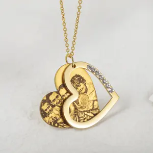 Customized Heart Photo Necklace For Women Popular Engraved Picture Jewelry Trendy Gift Women Accessories