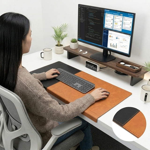 Felt and Leather Desk Mat Large Desk Pad Mouse Pad, Office Accessories, Employee Gift, Desk Decor