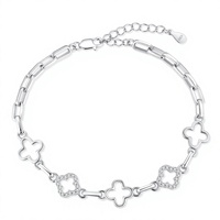 Bracelet chaîne trèfle en argent sterling 925 plaqué argent avec zircon, jonc à maillons pour femme, cadeau, ensembles de bijoux personnalisés en moissanite