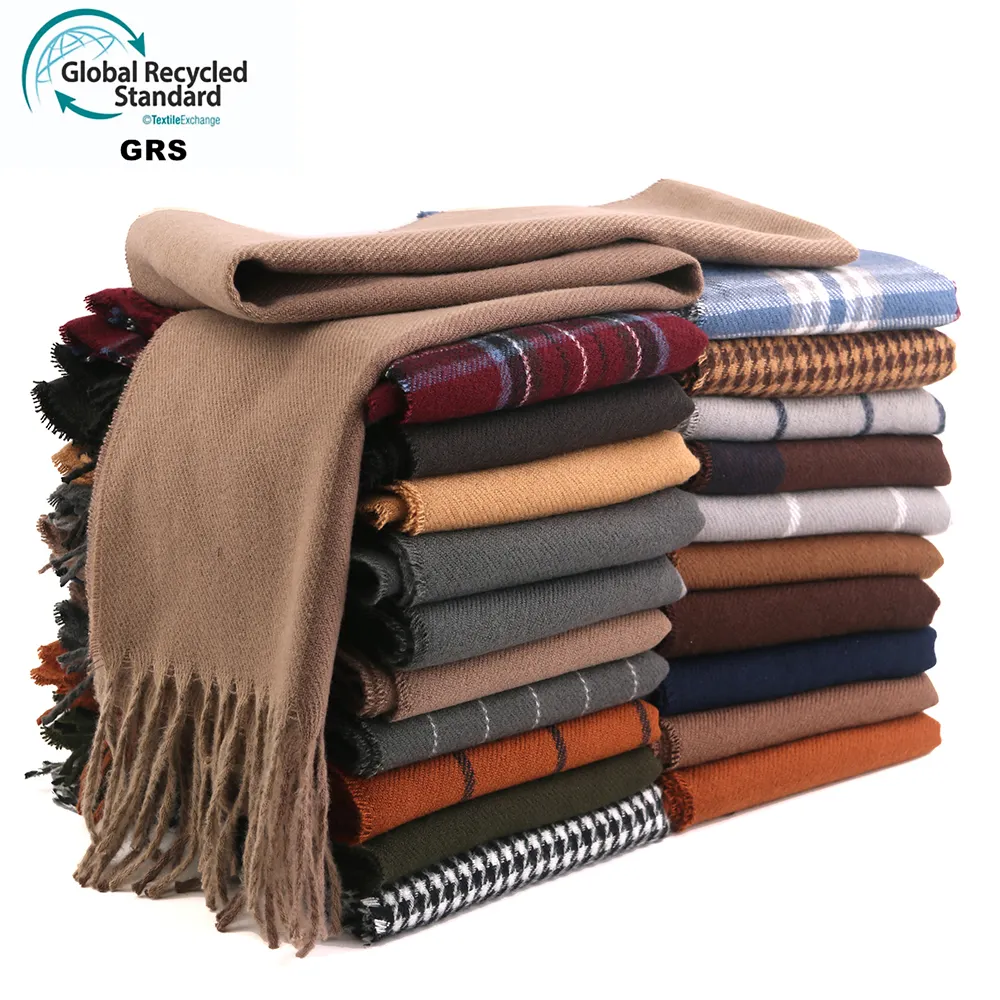 Custom Eco Friendly Recycled wool Scarves Tassel Long Shawls Winter Imitation Cashmere Scarf Other Scarves for Men