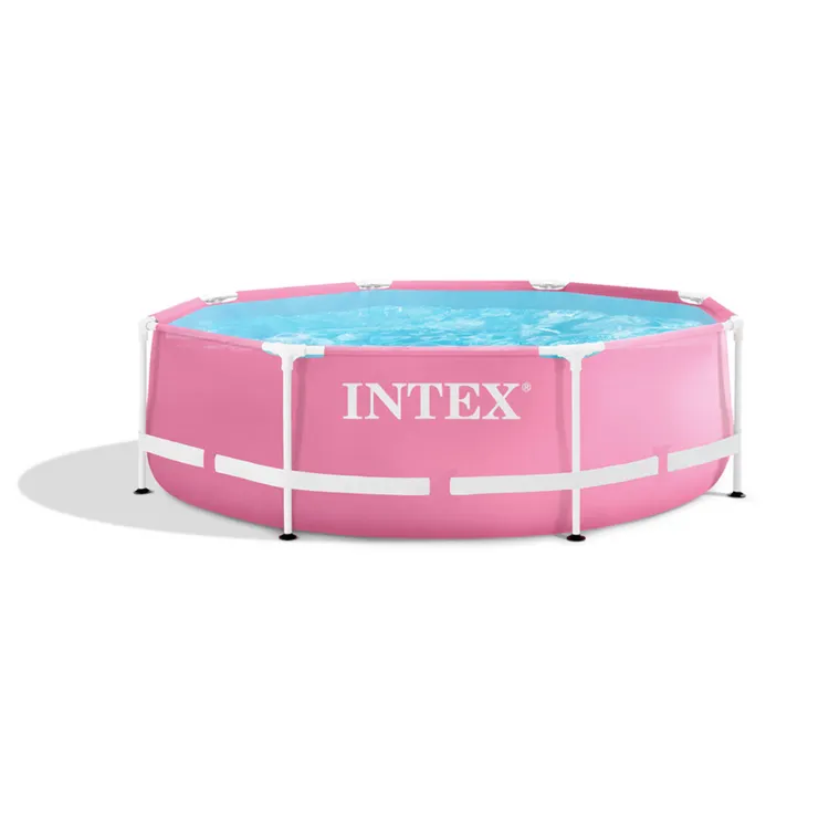 NEW MODEL INTEX 28290 8ft Alberca Outdoor PVC Round Pink Metal Frame Portable Family Above Ground Swimming Pool