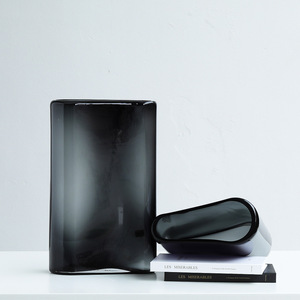 แจกันแก้วทรงถังแบนขนาดใหญ่ไม่เหมือนใครดีไซน์เรียบง่ายสไตล์นอร์ดิกสีน้ำตาลอ่อนสำหรับตกแต่งเดสก์ท็อปแจกันคริสตัล - Product Image 4