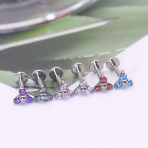G23 <b>Titanium</b> Tri Zircon Lip Stud Earrings 1.2x6mm 1.2x8mm 1.2x10mm Flower Shape Piercing Jewelry For Ear Cartilage - Product Image 4