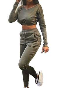 Women Crop Top Bottoms 2 PcsSet Jogging <b>Lounge</b> Wear Casual Bottoms Tracksuit - Product Image 5