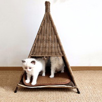 Imitations-Rattan Haustierbett, Atmungsaktives Kühles Katzenhaus für den Sommer, Umweltfreundliches Material, Geeignet für Katzen & Hunde