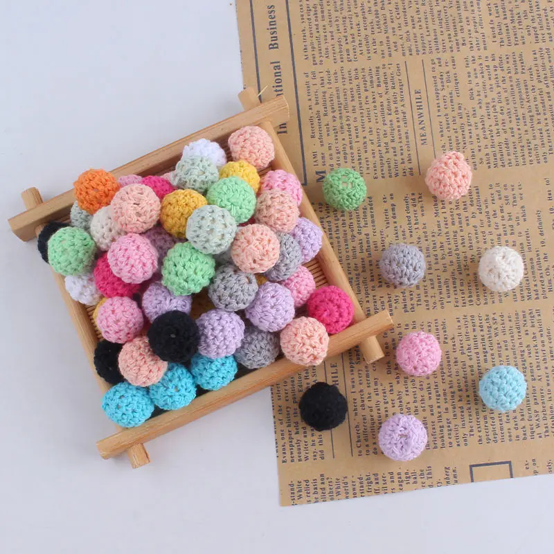 DIY Accessories 100% Cotton 48 Color 20mm Handmade Knitted Ball Crochet Beads For Teether Necklace