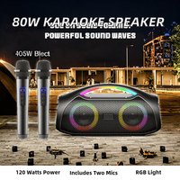 Machine de karaoké 80W Peak, enceinte portable sans fil, son stéréo puissant, basses profondes, utilisation en extérieur, batterie, microphone sans fil inclus.
