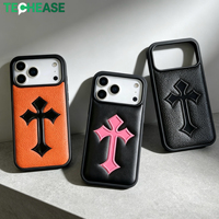 Coque magnétique pour iPhone 17, motif cœur chromé et croix, antichoc en PU, vente en gros, accessoire mobile personnalisé avec logo, fabrication OEM