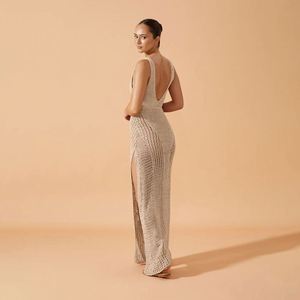 Venta al por mayor Weird Puss Crochet Sheer mujeres <span class=keywords><strong>vestido</strong></span> cuello en V espalda descubierta vendaje elástico vaina bata verano vacaciones citas Bodycon - Product Image 4