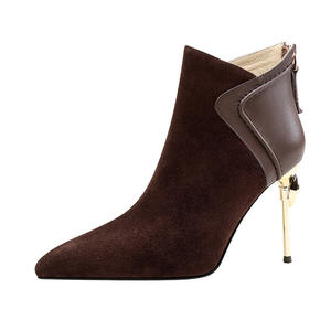 Vente en gros d'usine, bottines à talons <span class=keywords><strong>fins</strong></span> pointus, talons courts pour femmes, cuir abrasif, <span class=keywords><strong>bottes</strong></span> à bout ouvert - Product Image 5